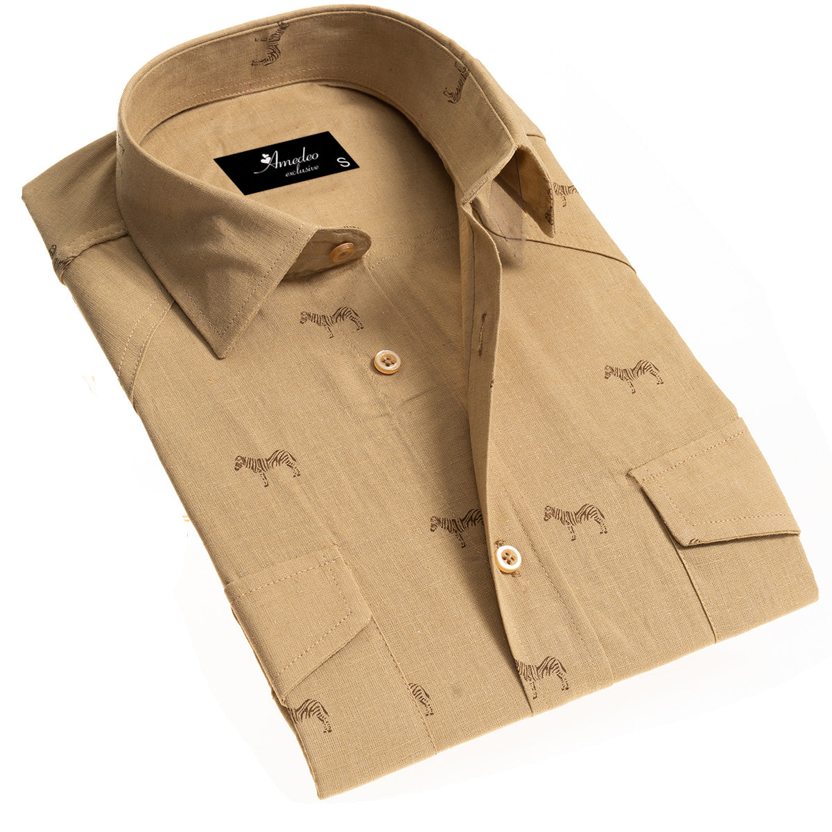 Solid Tan Safari Mens Slim Fit Designer Dress Shirt - tailored Cotton - Horizon Bliss