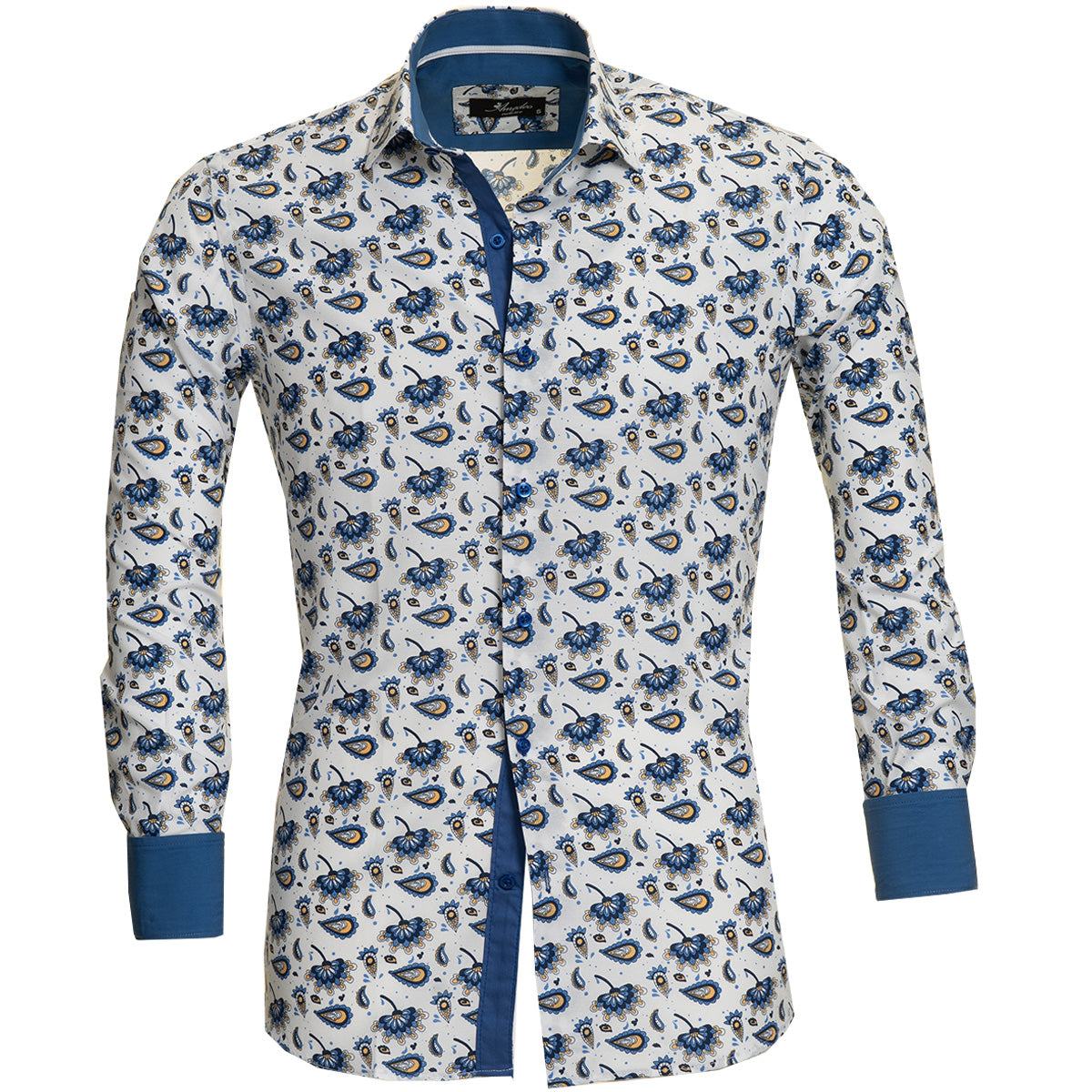 Blue Paisley Mens Slim Fit Designer Dress Shirt - Tailored Cotton - Horizon Bliss