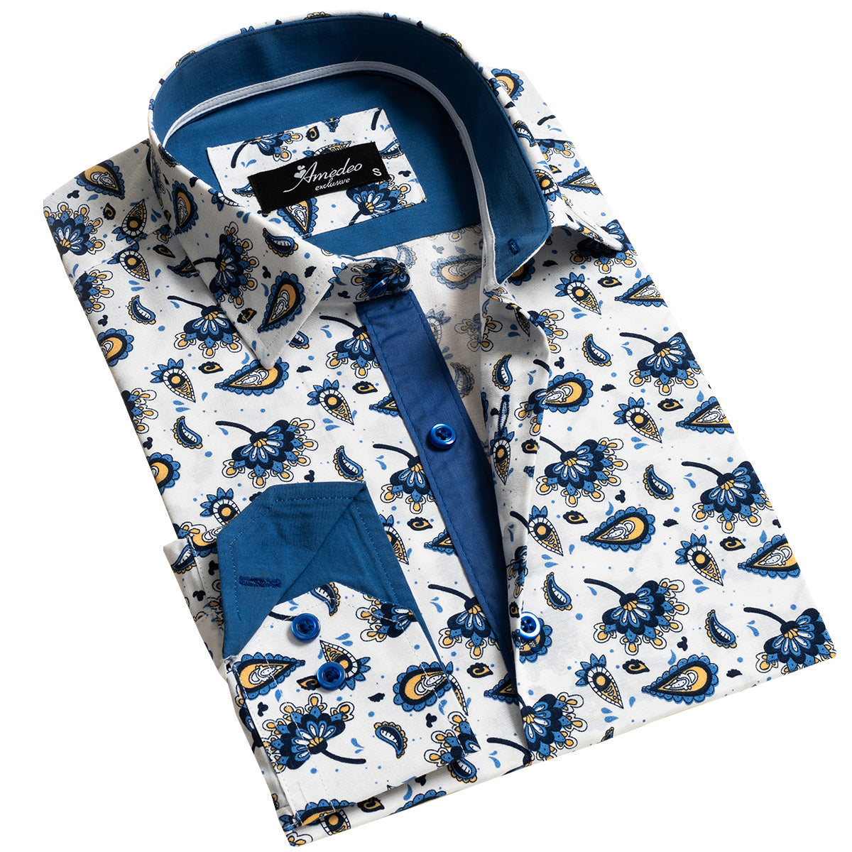 Blue Paisley Mens Slim Fit Designer Dress Shirt - Tailored Cotton - Horizon Bliss