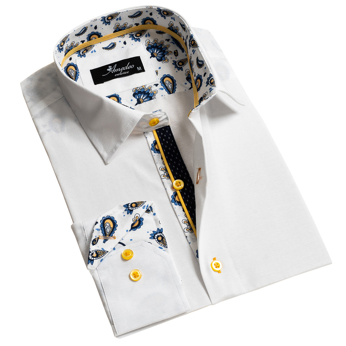 White Mens Slim Fit Designer Dress Shirt - Tailored Cotton Shirts For - Horizon Bliss