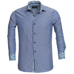 Blue Mens Slim Fit Designer Dress Shirt - Tailored Cotton Shirts For - Horizon Bliss