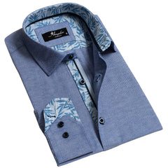 Blue Mens Slim Fit Designer Dress Shirt - Tailored Cotton Shirts For - Horizon Bliss