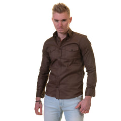 Dark Brown Mens Slim Fit Designer Dress Shirt - tailored Cotton Shirts - Horizon Bliss