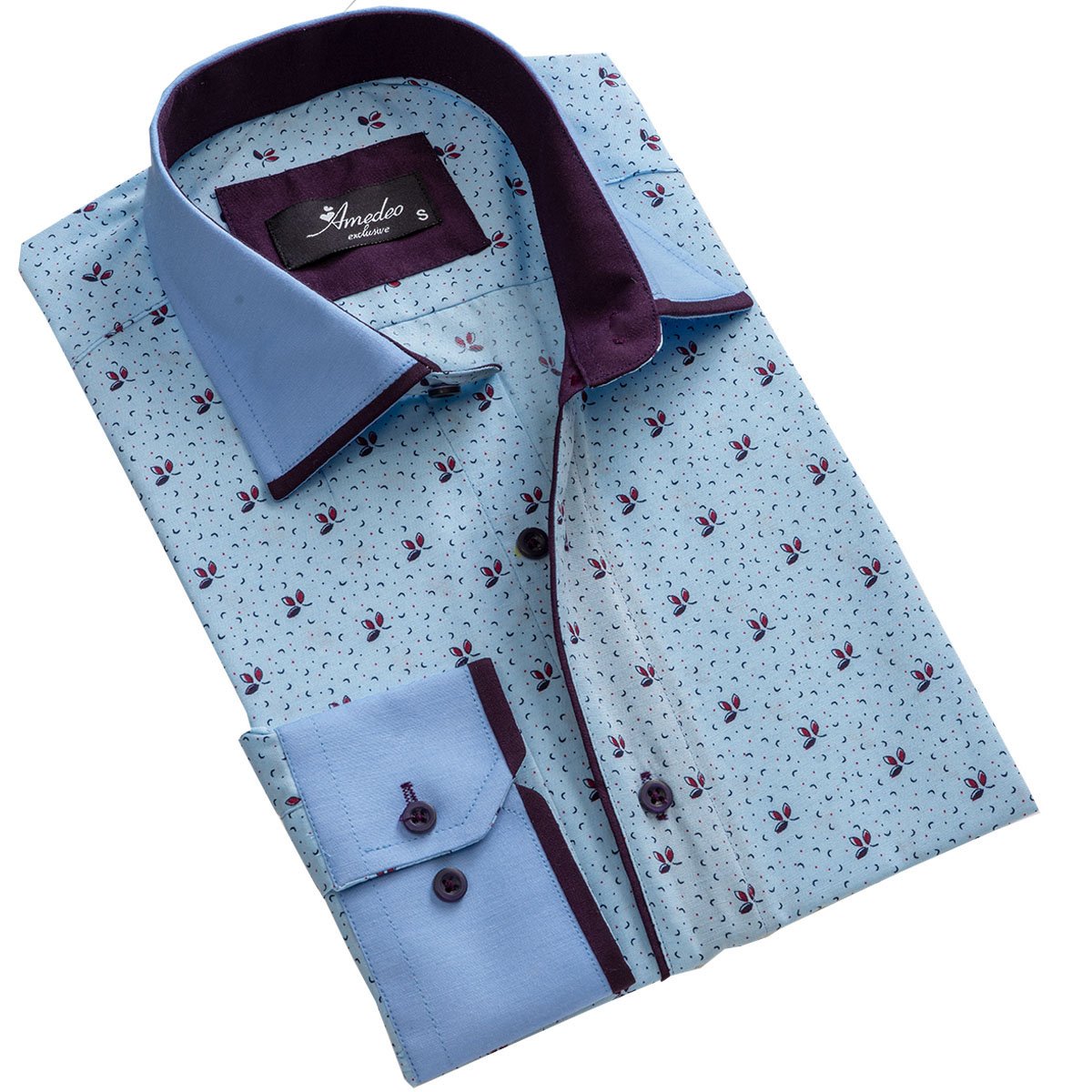 Light Blue & Purple Mens Slim Fit Designer Dress Shirt - tailored - Horizon Bliss