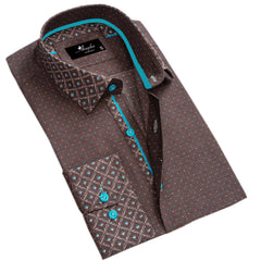 Chocolate Brown and Turqouise Blue Mens Slim Fit Designer Dress Shirt - Horizon Bliss