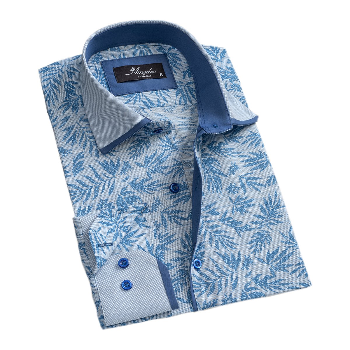 Blueish Grey Floral Mens Slim Fit Designer Dress Shirt - tailored - Horizon Bliss