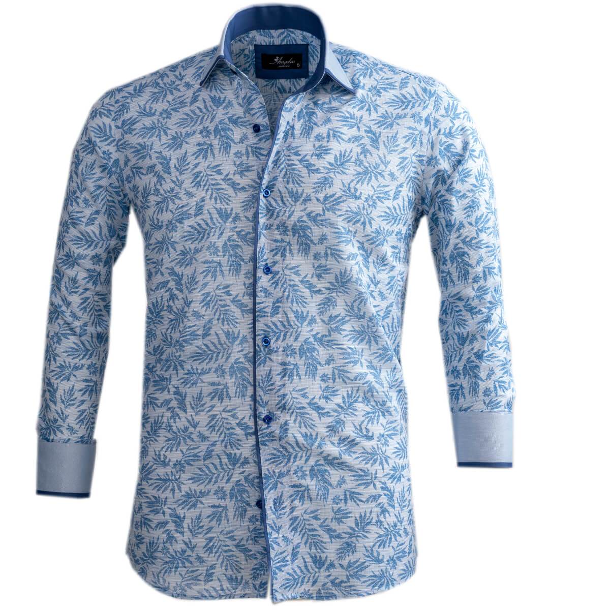 Blueish Grey Floral Mens Slim Fit Designer Dress Shirt - tailored - Horizon Bliss