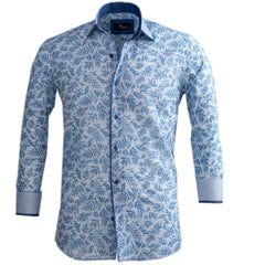 Blueish Grey Floral Mens Slim Fit Designer Dress Shirt - tailored - Horizon Bliss