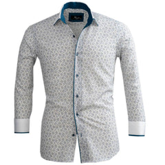 White Blue Paisley Mens Slim Fit Designer Dress Shirt - tailored - Horizon Bliss