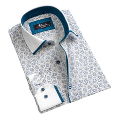 White Blue Paisley Mens Slim Fit Designer Dress Shirt - tailored - Horizon Bliss