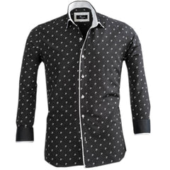 Black White Floral Mens Slim Fit Designer French Cuff Shirt - tailored - Horizon Bliss