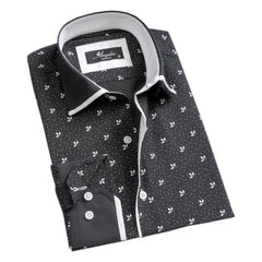 Black White Floral Mens Slim Fit Designer French Cuff Shirt - tailored - Horizon Bliss