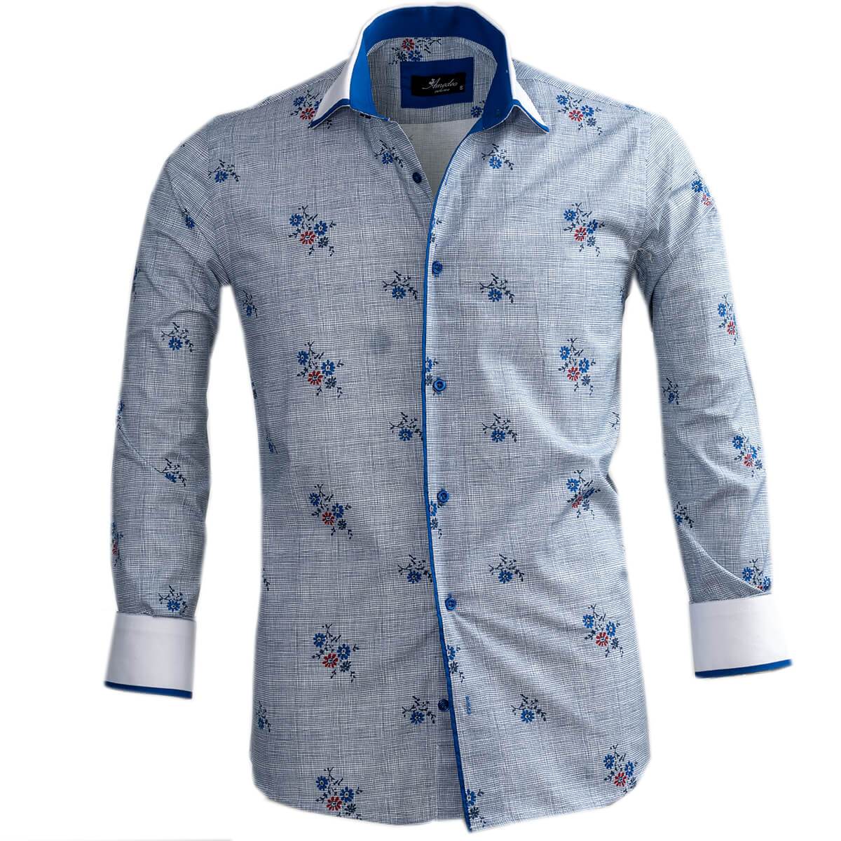 Light Sky Blue Floral Mens Slim Fit Designer Dress Shirt - tailored - Horizon Bliss