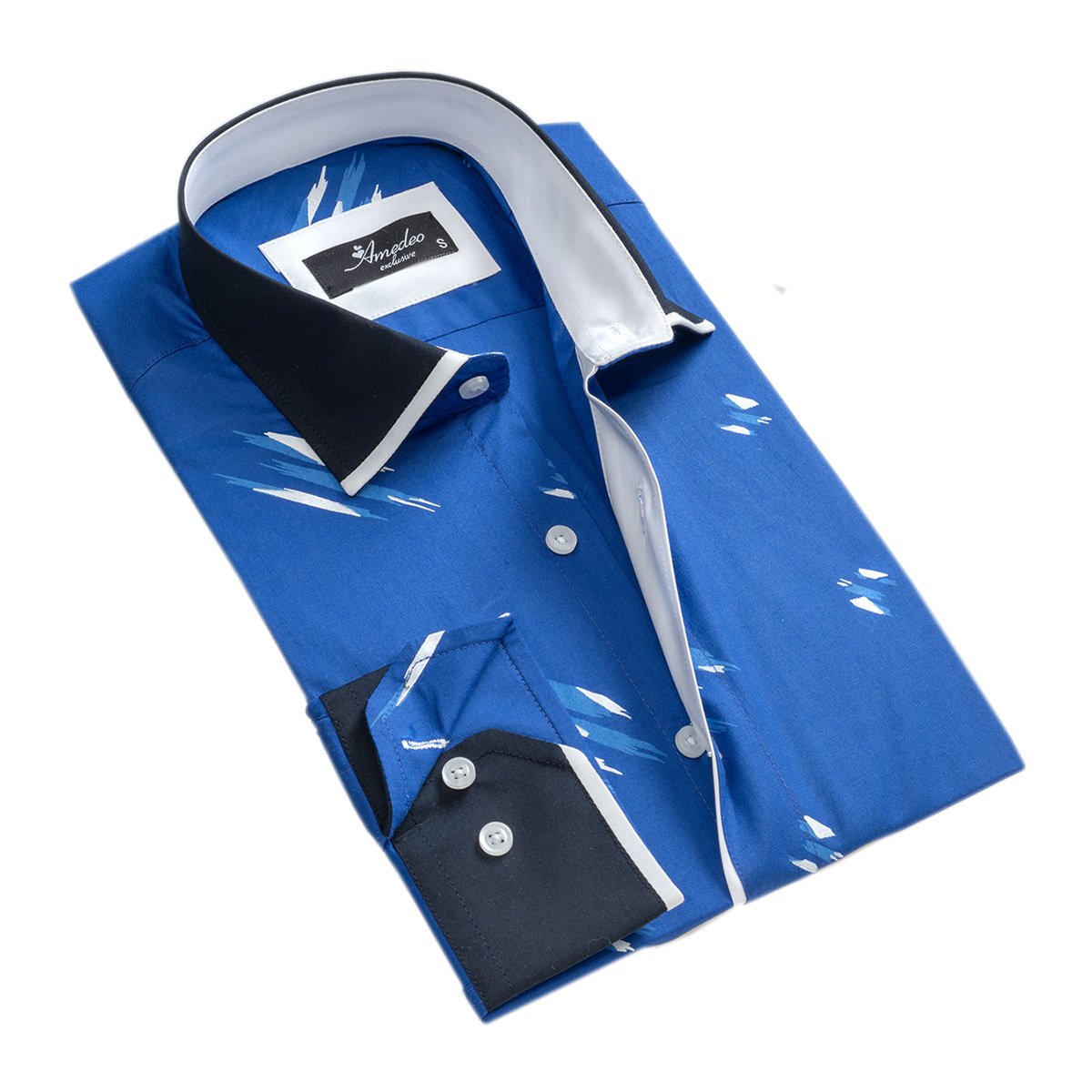 Medium Blue Accents Mens Slim Fit Designer Dress Shirt - tailored - Horizon Bliss