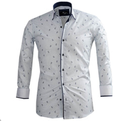 White Light Blue Paisley Mens Slim Fit Designer Dress Shirt - tailored - Horizon Bliss