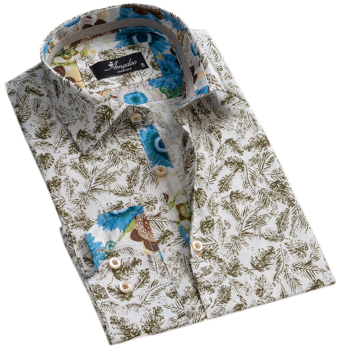 Colorful White Green Mens Slim Fit Designer Dress Shirt - tailored - Horizon Bliss