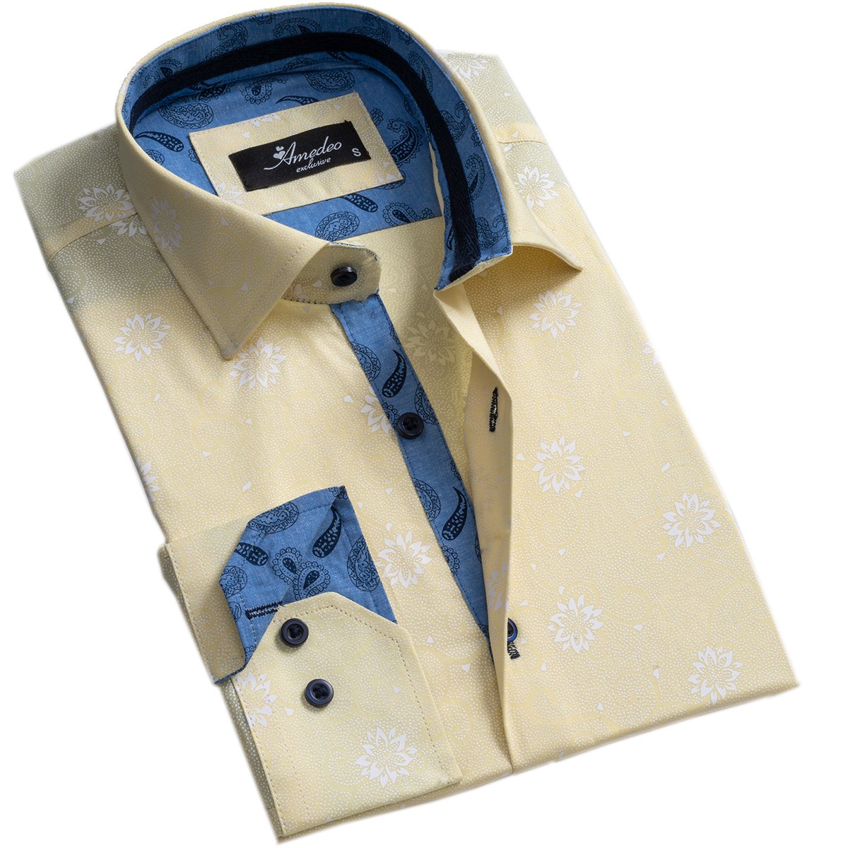 Light Yellow Floral Mens Slim Fit Designer Dress Shirt - tailored - Horizon Bliss