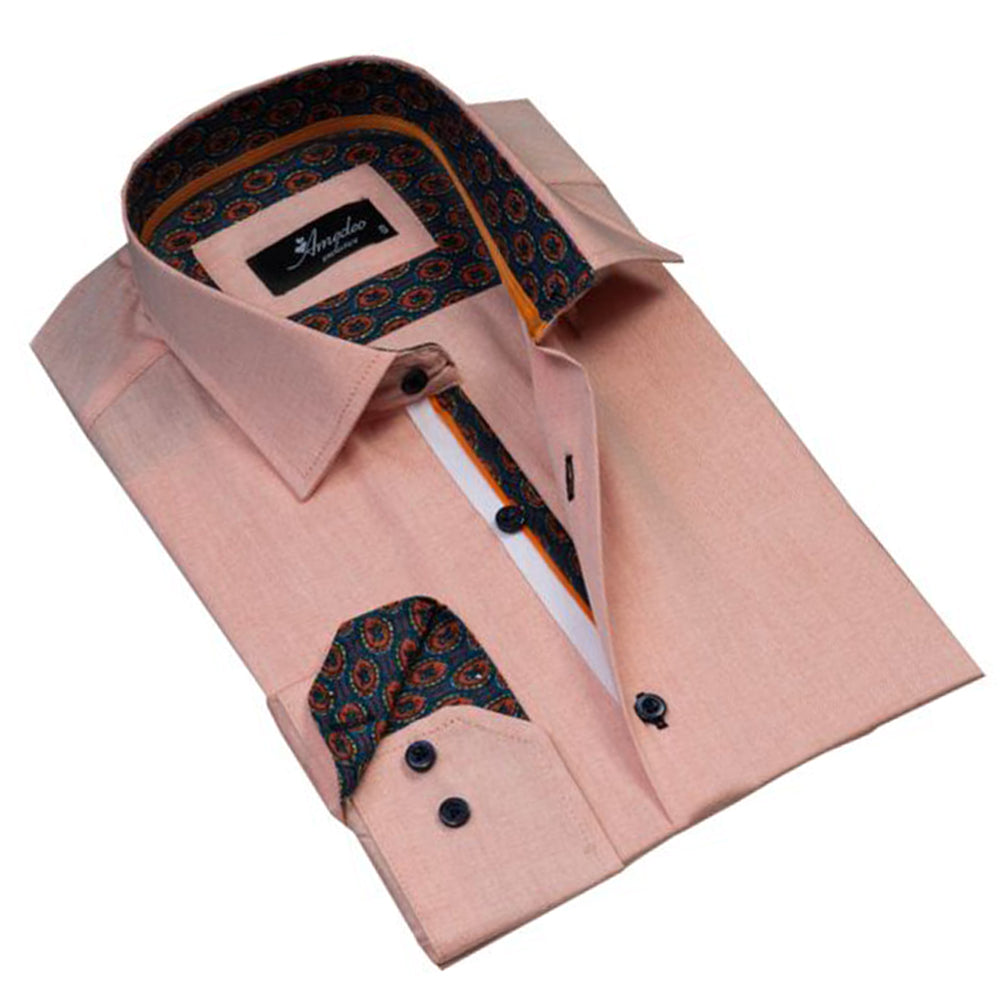 Light Orange Mens Slim Fit Designer Dress Shirt - tailored Cotton - Horizon Bliss