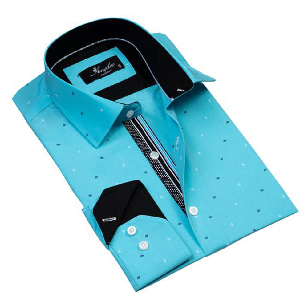 Turquoise Blue Diamonds  Mens Slim Fit Designer Dress Shirt - tailored - Horizon Bliss