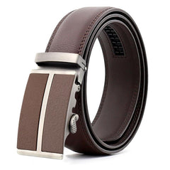 Brown Belt Silver Brown Buckle Mens Adjustable Ratchet Slide Buckle - Horizon Bliss