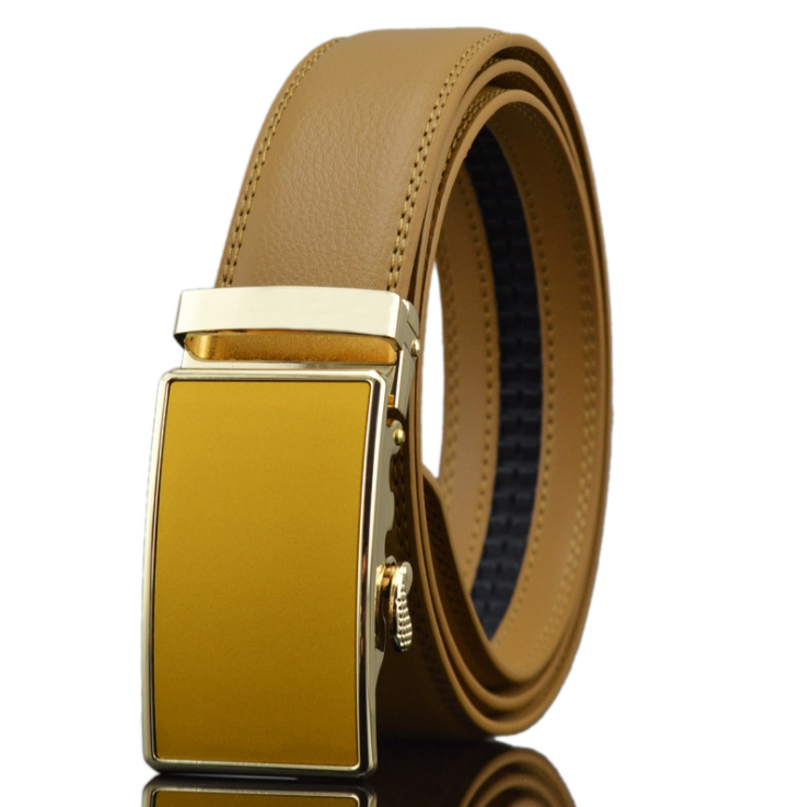 Tan Belt Gold Tan Buckle Mens Adjustable Ratchet Slide Buckle Belt - - Horizon Bliss