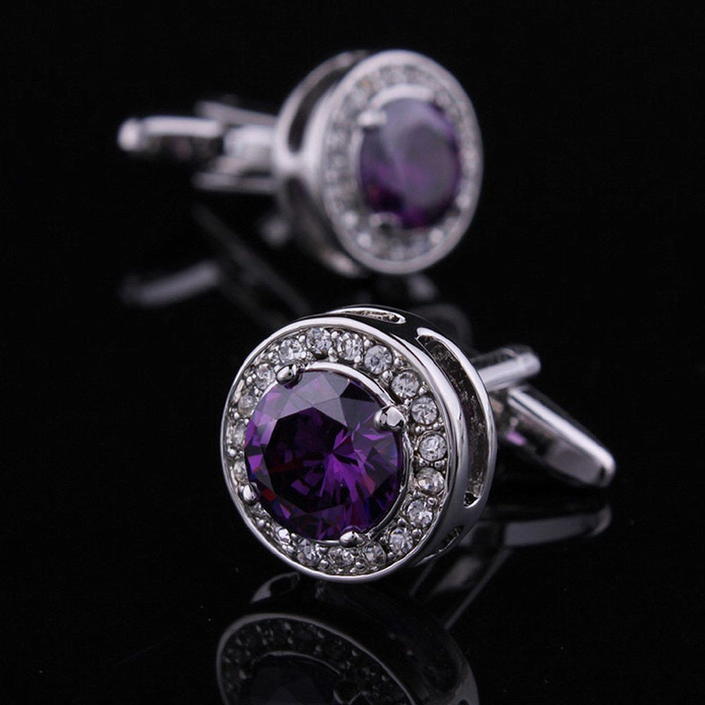 Purple Big Stone Mens Stainless Steel Round Cufflinks for Shirt with - Horizon Bliss