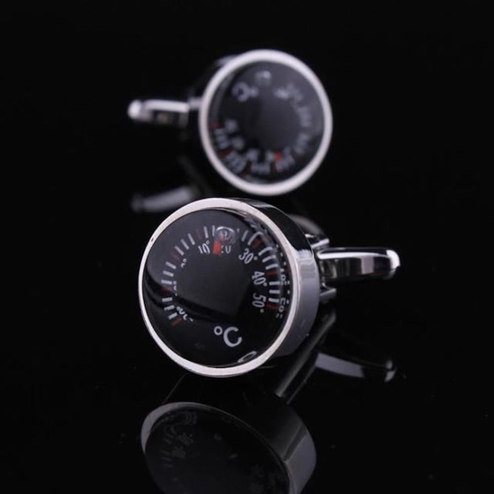 Silver with Black Mens Stainless Steel Temperature Cufflinks for Shirt - Horizon Bliss