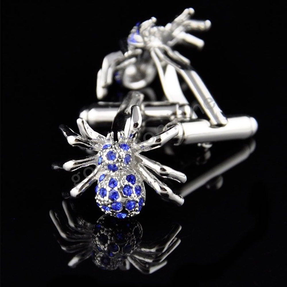 Silver and Blue Mens Stainless Steel Spiders Cufflinks for Shirt with - Horizon Bliss