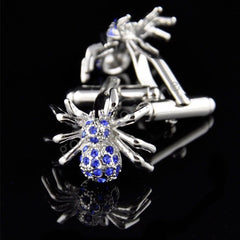 Silver and Blue Mens Stainless Steel Spiders Cufflinks for Shirt with - Horizon Bliss