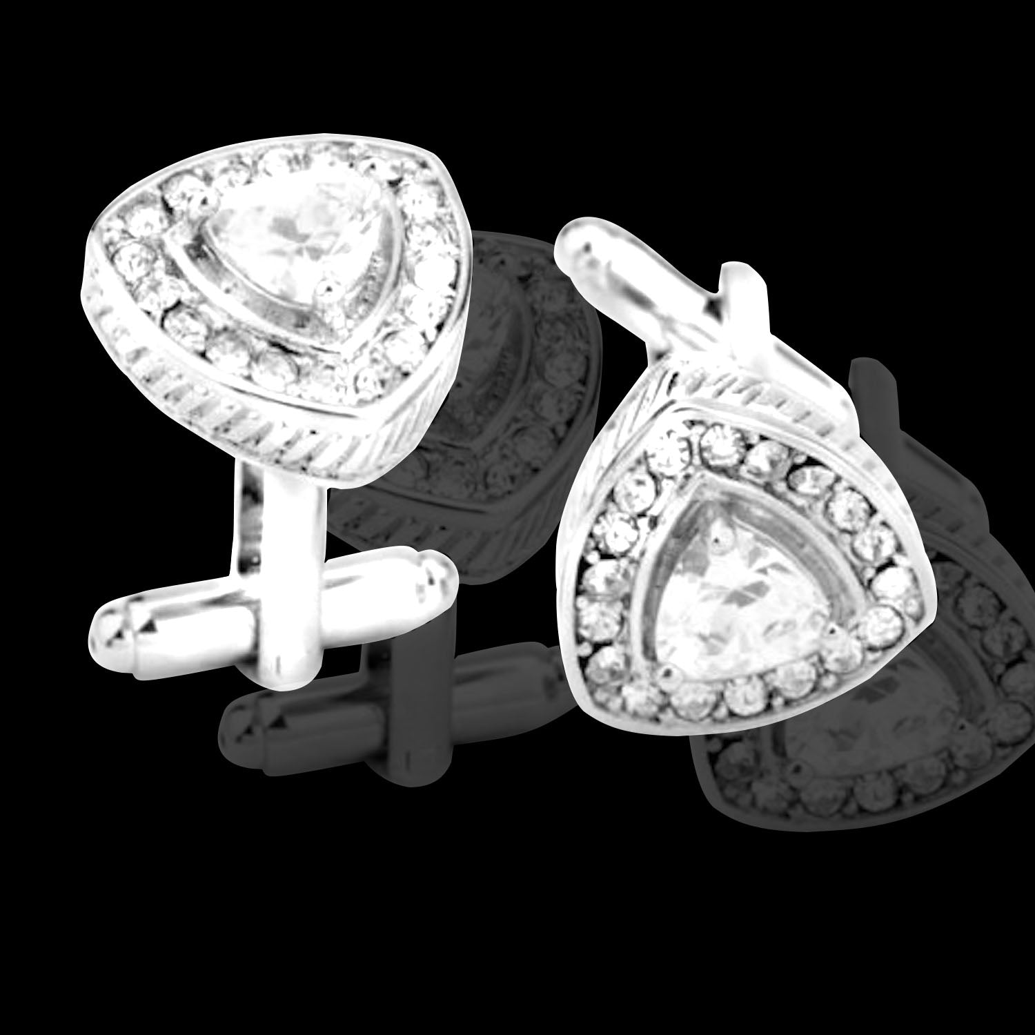 White with White Triangle Mens Stainless Steel Diamond Cufflinks for - Horizon Bliss