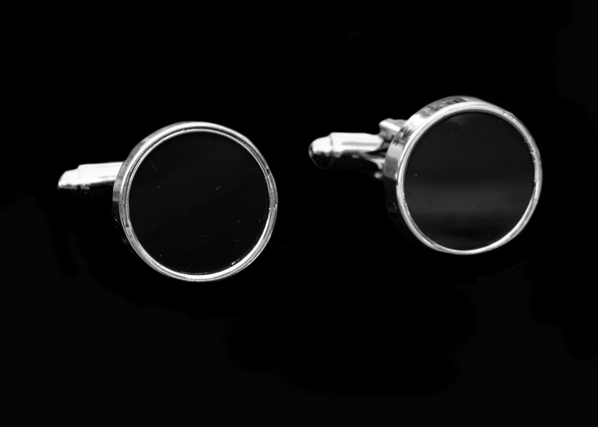 Silver Black Circles Mens Stainless Steel Square Cufflinks for Shirt - Horizon Bliss