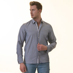 Grayish inside Floral Mens Slim Fit Designer French CuffShirt - - Horizon Bliss