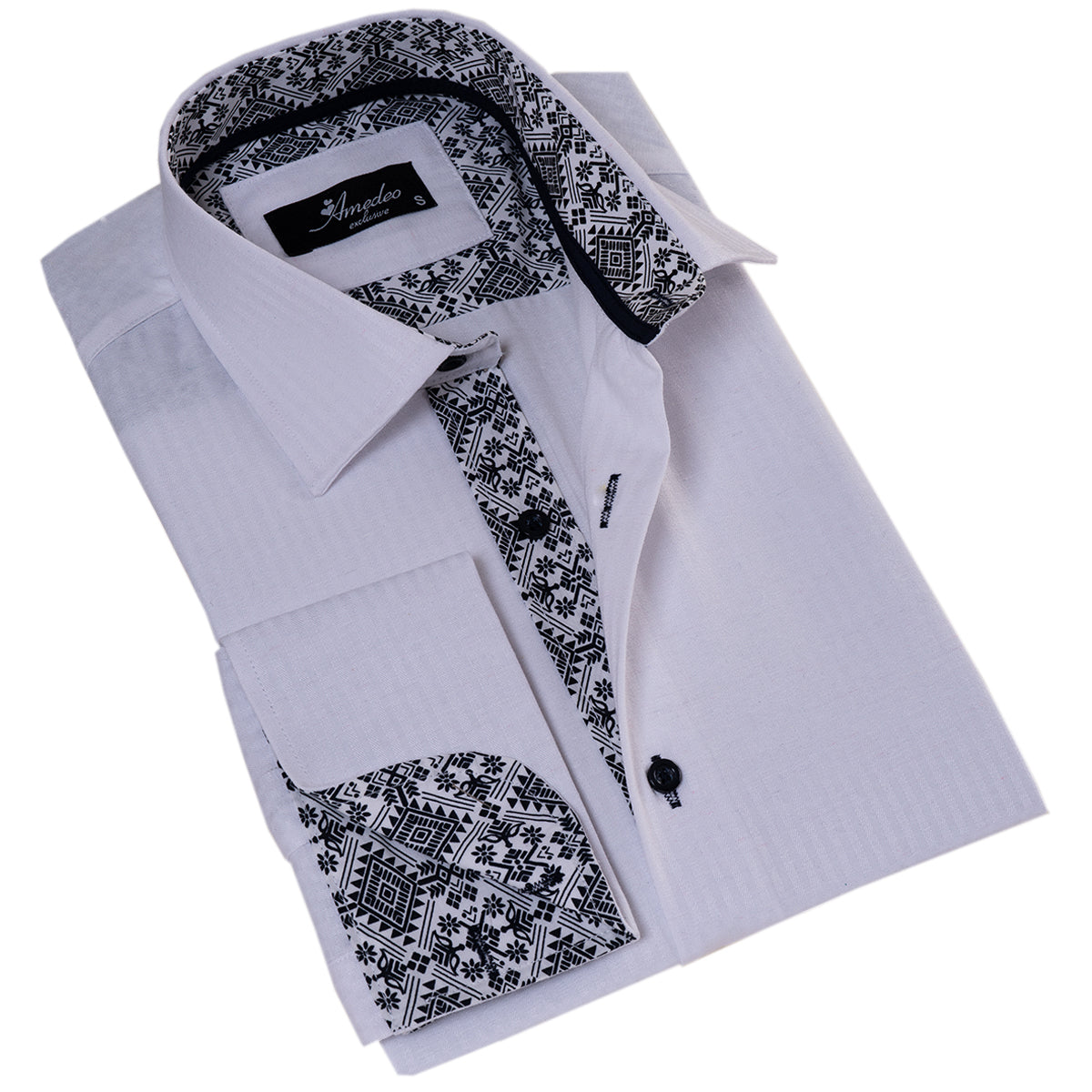 White inside Black Designer Double Cuff Shirt Mens Slim Fit Designer - Horizon Bliss