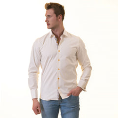 White inside Floral Mens Slim Fit Designer French Cuff Shirt - - Horizon Bliss