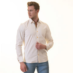 White inside Floral Mens Slim Fit Designer French Cuff Shirt - - Horizon Bliss