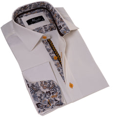 White inside Floral Mens Slim Fit Designer French Cuff Shirt - - Horizon Bliss