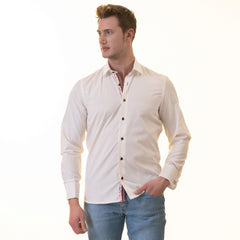 White insdei Red Floral Mens Slim Fit Designer French Cuff Shirt - - Horizon Bliss