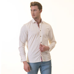 White insdei Red Floral Mens Slim Fit Designer French Cuff Shirt - - Horizon Bliss