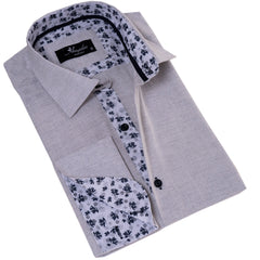 Gray inside Black Floral Mens Slim Fit Designer French Cuff Shirt - - Horizon Bliss