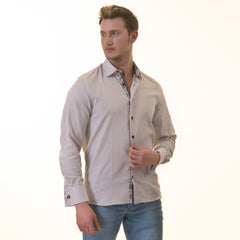 Gray with inside White Ptrined Double Cuff Shirt Mens Slim Fit - Horizon Bliss