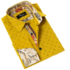 Mustard Printed inside Paisley Mens Slim Fit Designer French Cuff - Horizon Bliss