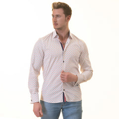 White Blue & Red Anchor Mens Slim Fit Designer French Cuff Shirt - Horizon Bliss