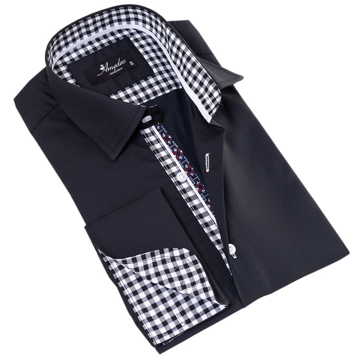 Black insideCheckered Mens Slim Fit Designer French Cuff Shirt - Horizon Bliss