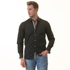 Black insideCheckered Mens Slim Fit Designer French Cuff Shirt - Horizon Bliss