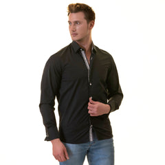 Black insideCheckered Mens Slim Fit Designer French Cuff Shirt - Horizon Bliss