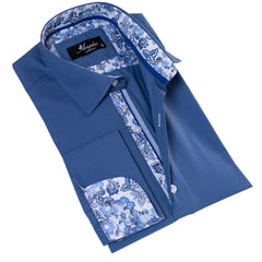 Blue inside Paisley Mens Slim Fit Designer French Cuff Shirt - Horizon Bliss