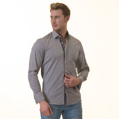 Black Checkered Mens Slim Fit Designer French Cuff Shirt - Horizon Bliss