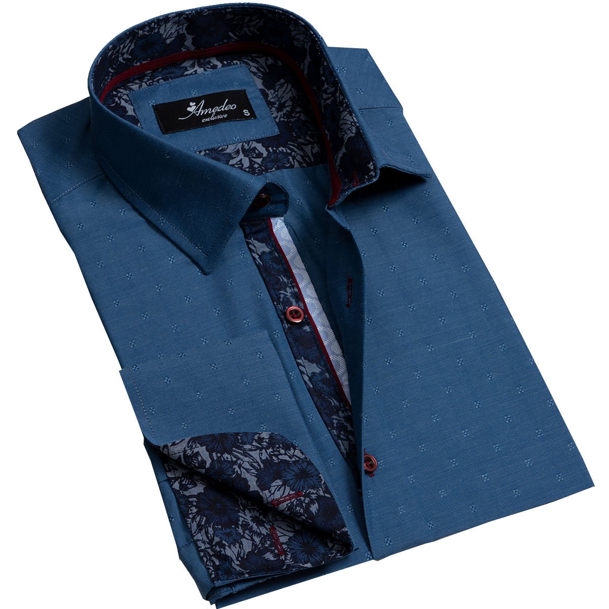 Blue Mens Slim Fit Designer French Cuff Shirt - Tailored Cotton Shirts - Horizon Bliss