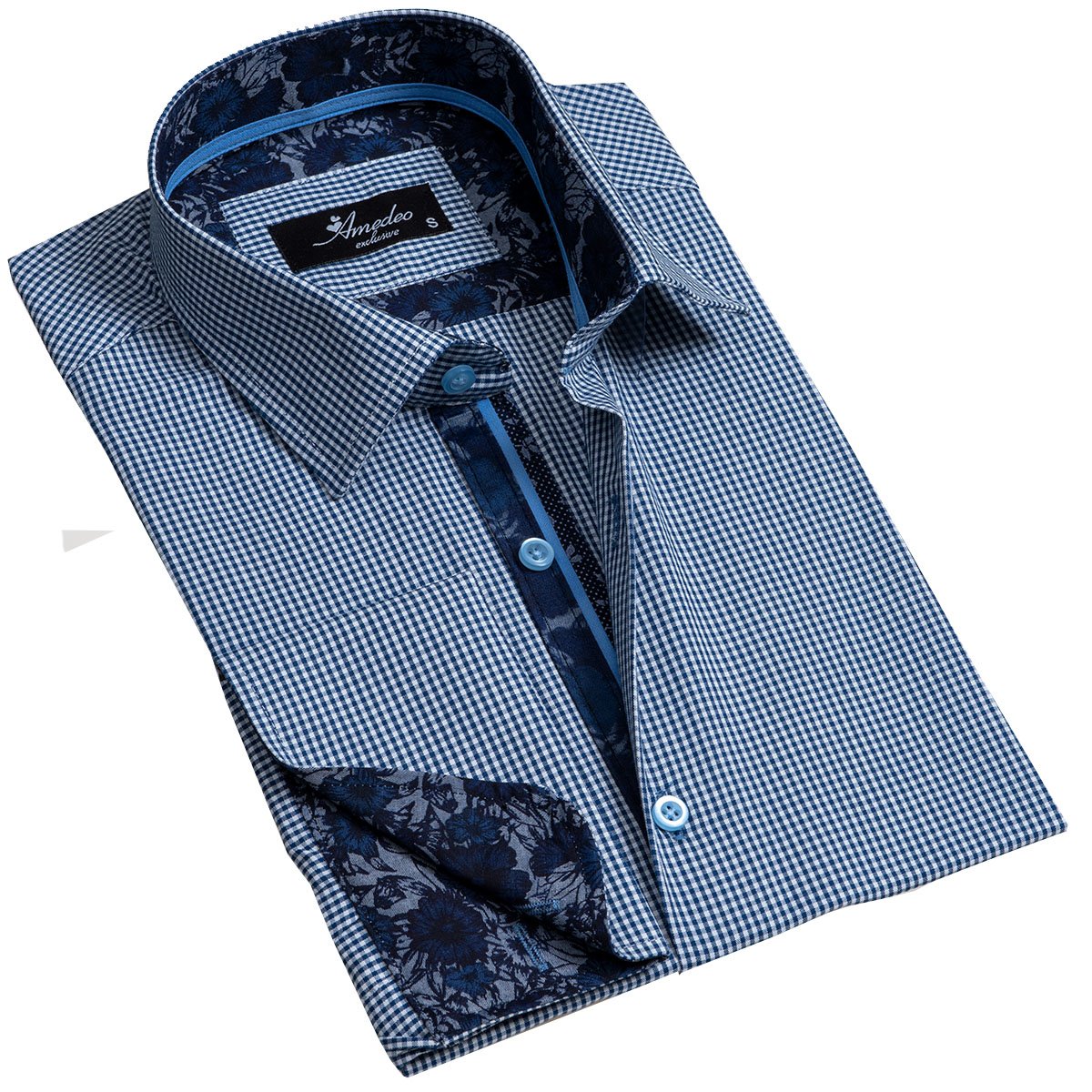 Blue Mens Slim Fit French Cuff Shirts With Cufflink Holes - Casual And - Horizon Bliss