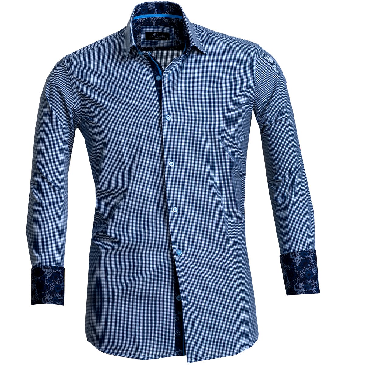 Blue Mens Slim Fit French Cuff Shirts With Cufflink Holes - Casual And - Horizon Bliss